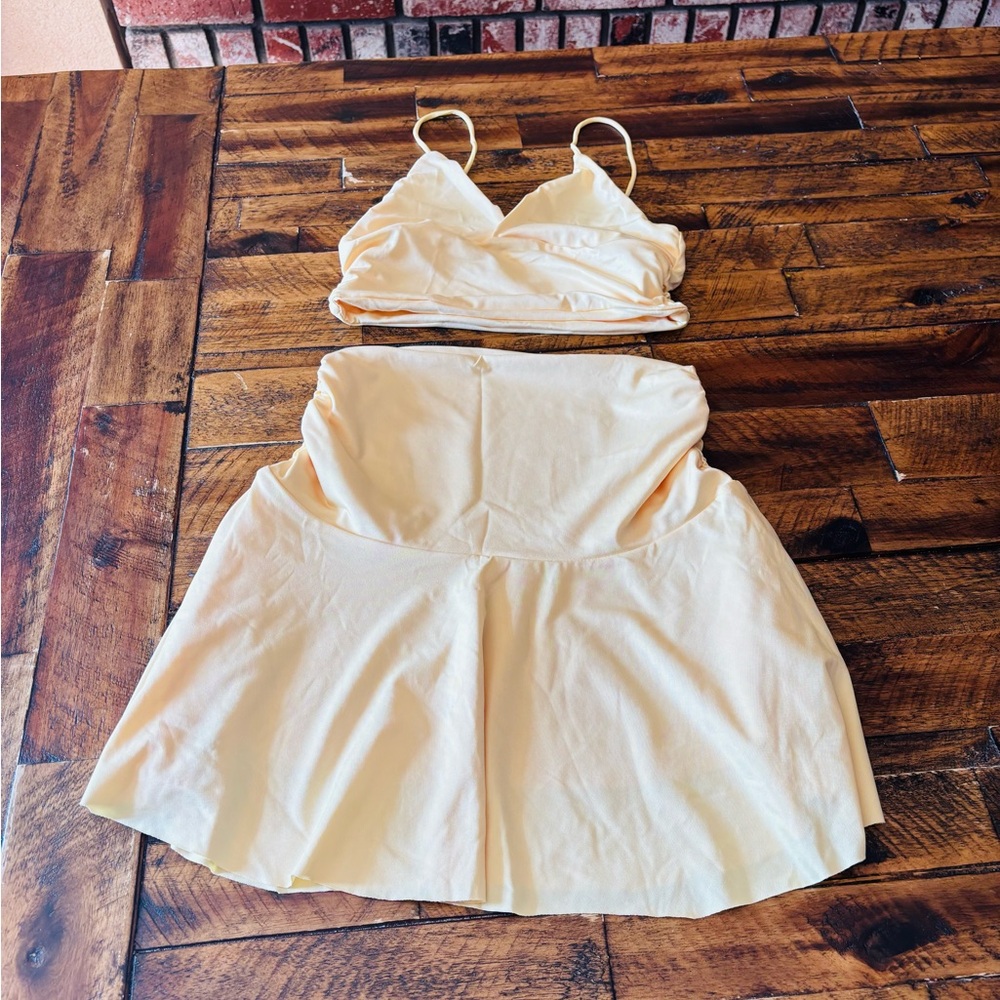 Yellow Two-Piece Spaghetti Strap Top and Skirt Set